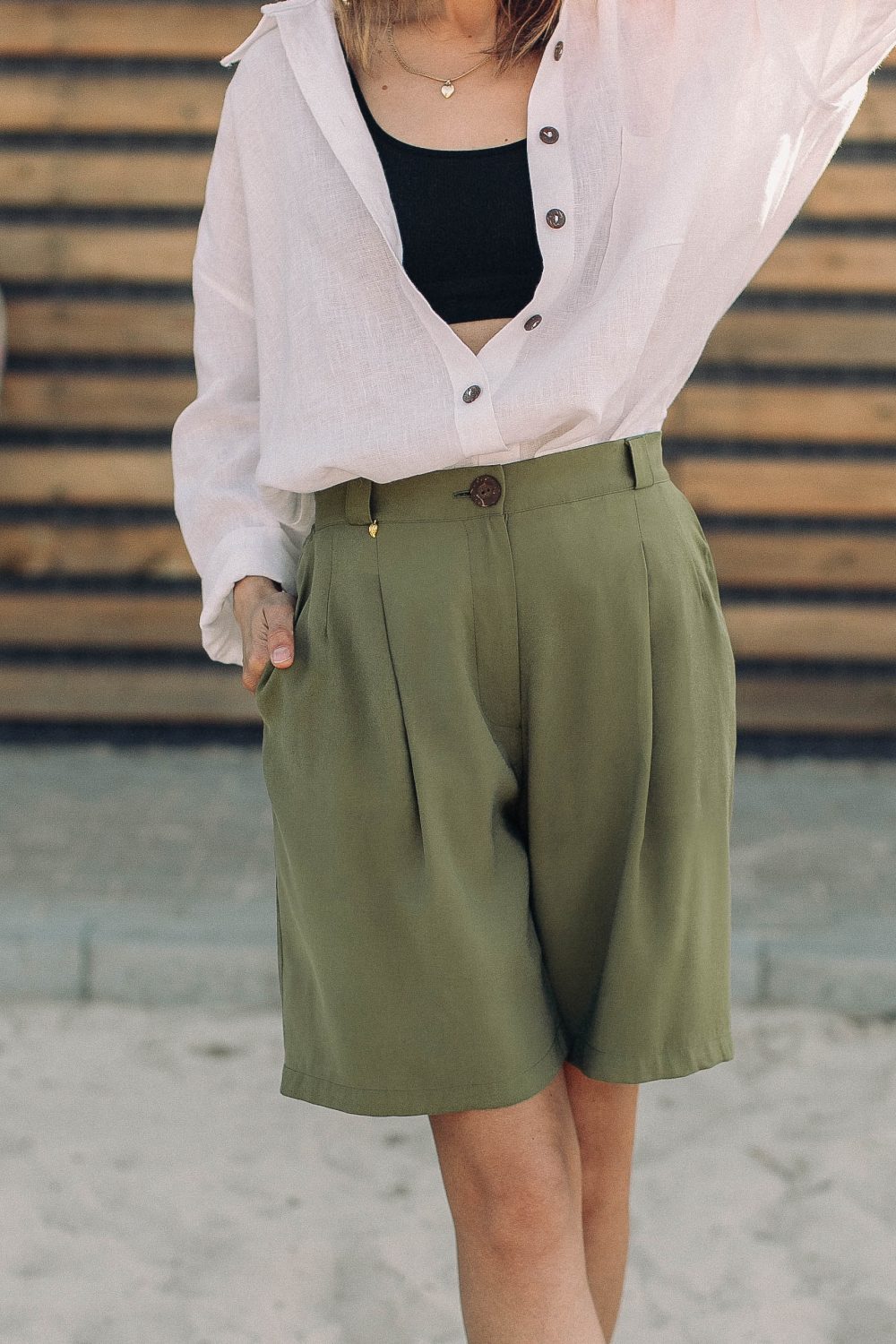 Bermuda high waist khaki shorts