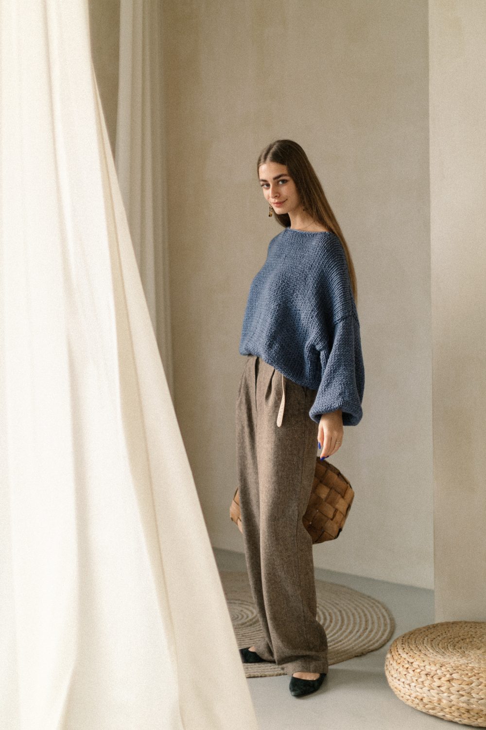 High waist tweed trousers - Image 3