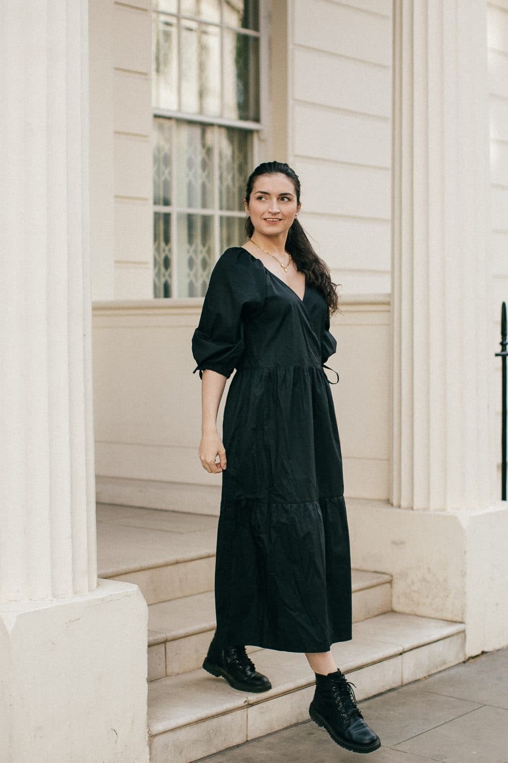 Amalfi black cotton wrap midi dress