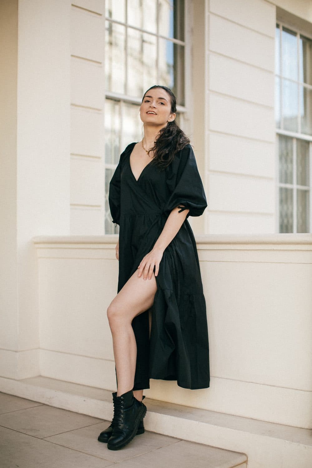 Amalfi black cotton wrap midi dress - Image 2