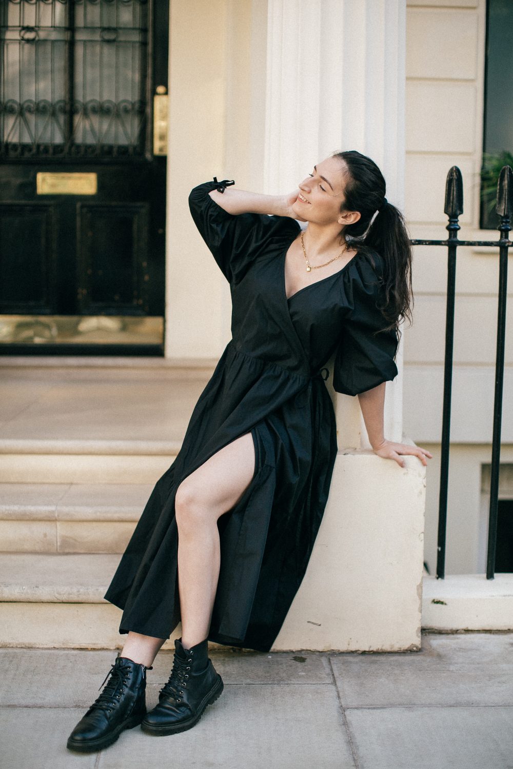 Amalfi black cotton wrap midi dress - Image 4