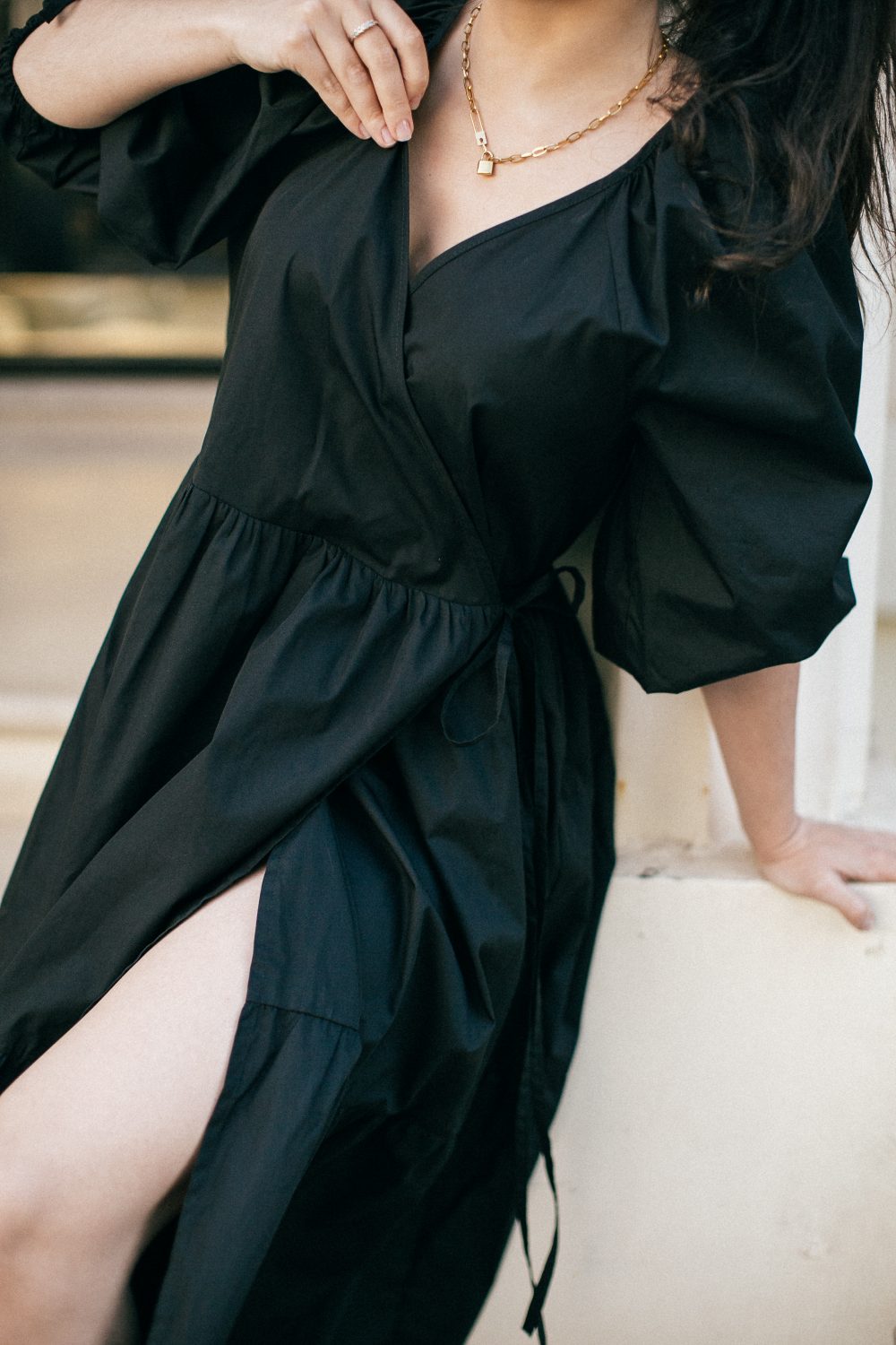 Amalfi black cotton wrap midi dress - Image 3